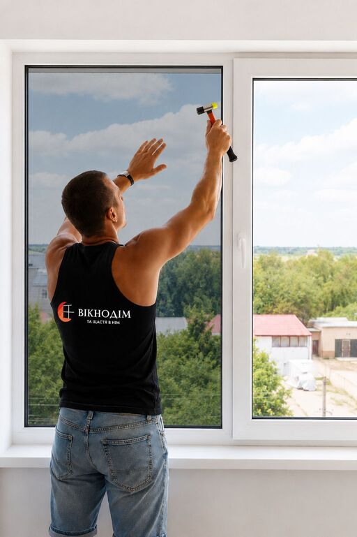 наклеювання дзеркальної плівки на віконну раму великого формату